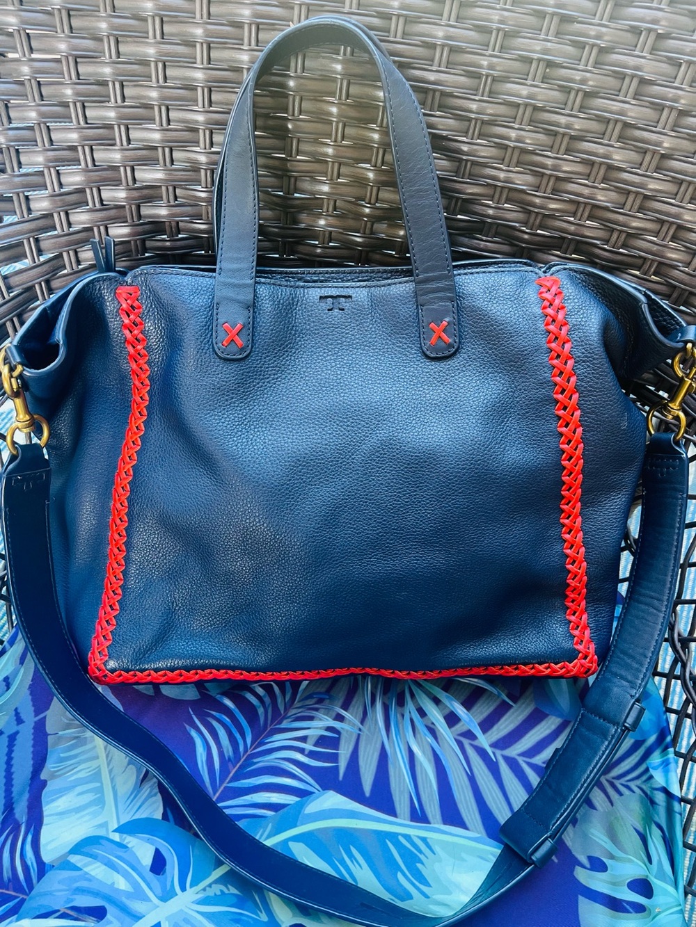 Tory Burch Navy and Red Women's Tote Bag
